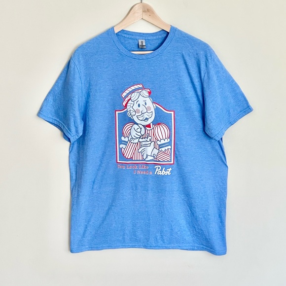 Pabst Beer “You Look Like I Need A Pabst” Cartoon Bartender Blue T Shirt Adult L - Picture 2 of 6